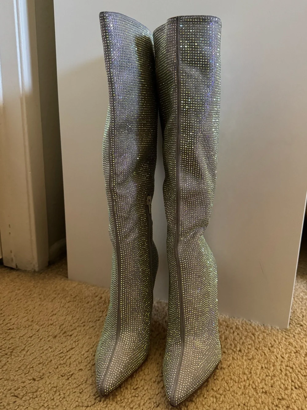 Nine West Silver Rhinestone Over-the-Knee Stiletto Boots